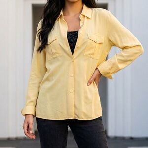 Vintage 100% Silk Butter Yellow timeless Classic Button-Up Shirt Minimalist Med